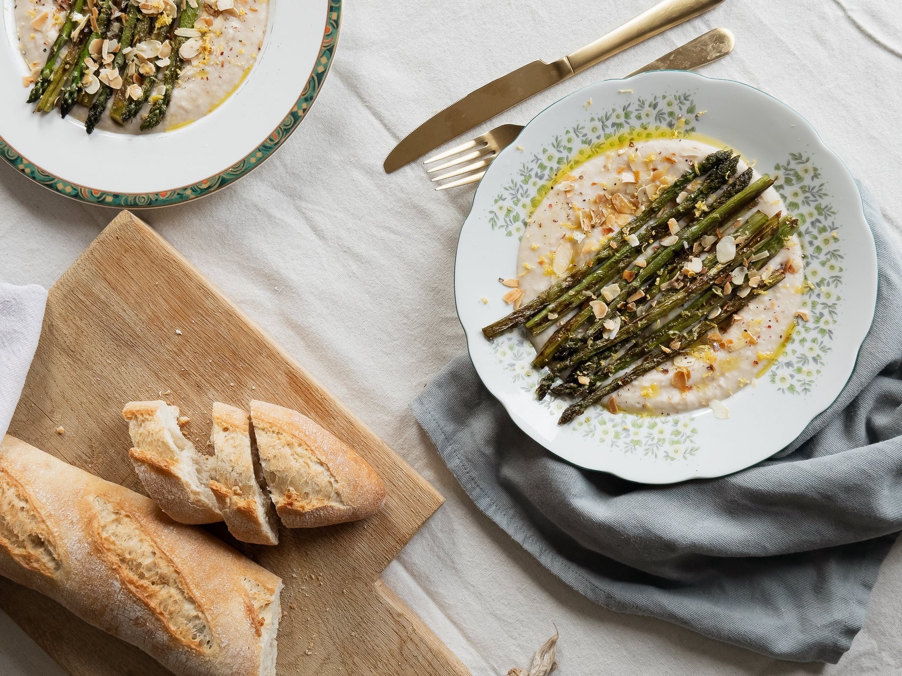 Charred Asparagus on White Bean Cream
