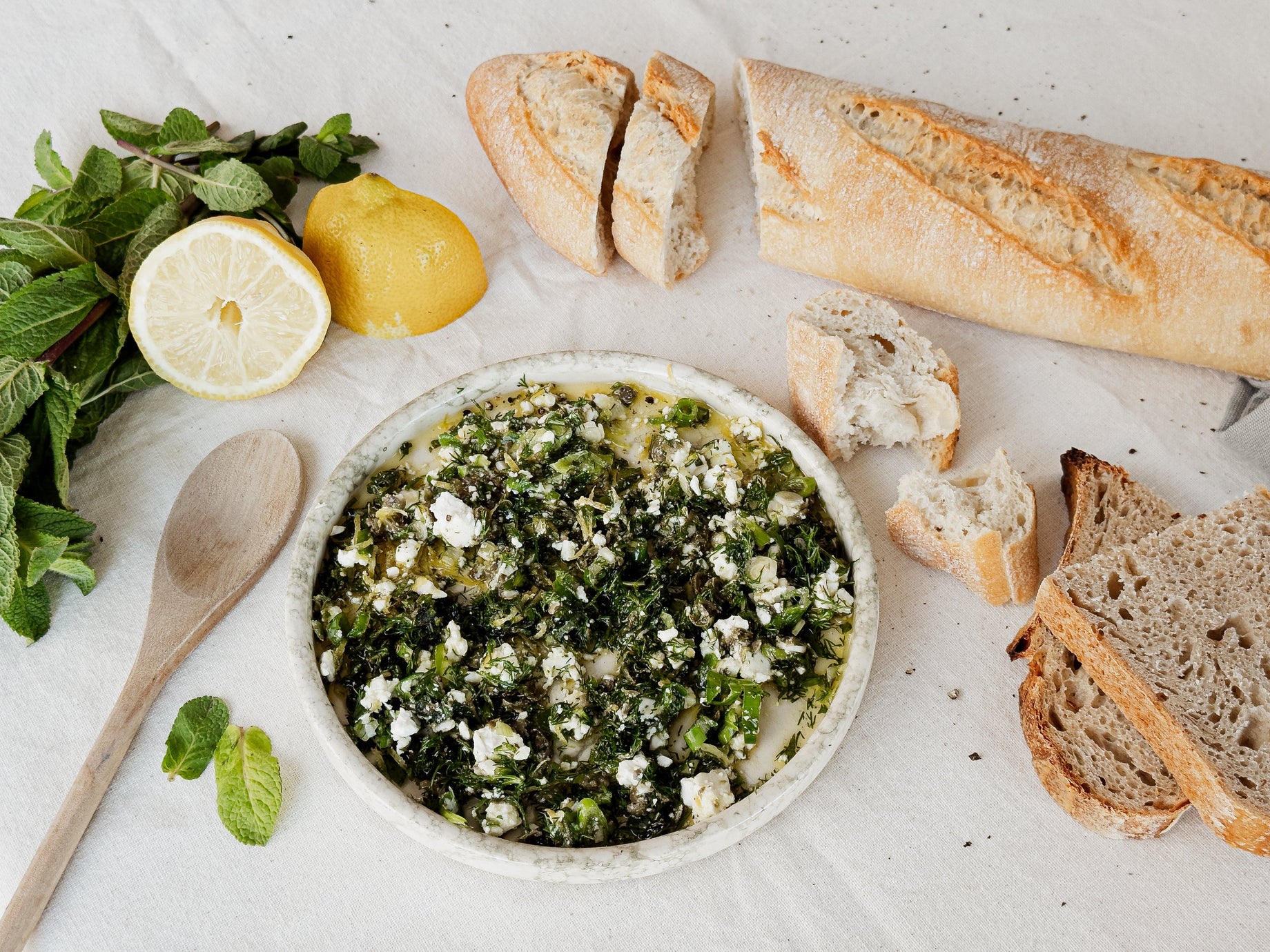 Spanakopita-inspired loaded olive oil dip