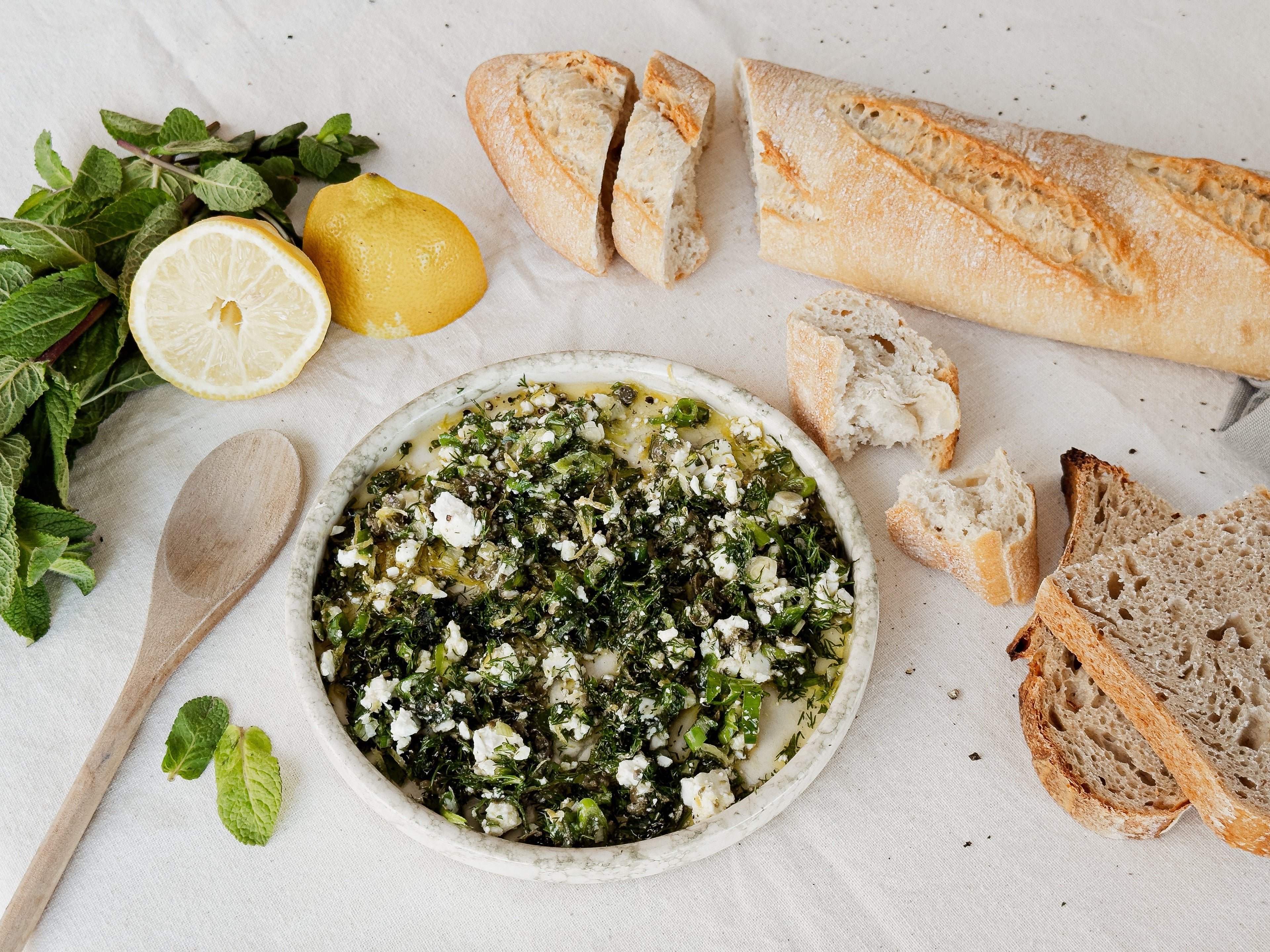 Spanakopita-inspired loaded olive oil dip